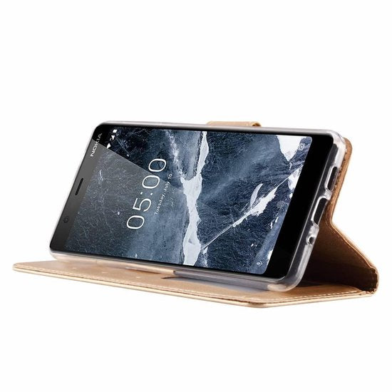 Nokia 5.1 Hoesjes – Portemonnee Hoes – Pasjeshouder – 2x Screenprotector – Goud-Ilumina Benelux