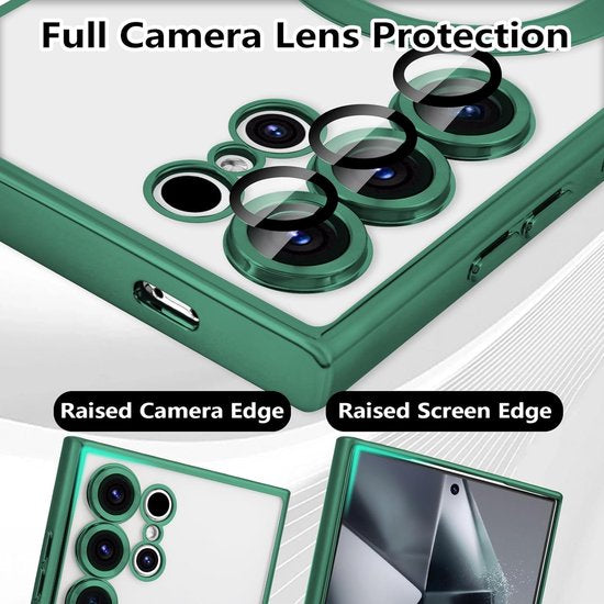 Samsung Galaxy S24 Ultra Hoesjes – Magnetisch Clear Siliconen Backcover – Camera Lens Protector – Groen-Ilumina Benelux