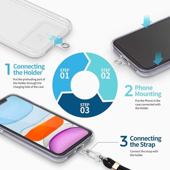 Telefoonkoord Universeel – Telefoonketting voor Smartphone – Verstelbaar Koord – Handsfree Draagband – Zwart-Telefoonkoord-Ilumina Benelux