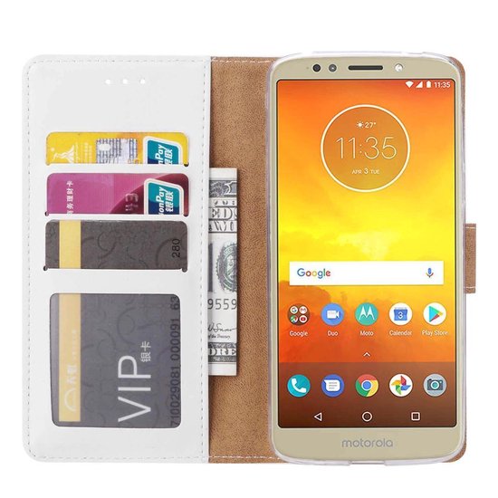 Motorola Moto E5 Plus Hoesjes – Portemonnee Hoes – Pasjeshouder – Magneetsluiting – Wit-Ilumina Benelux