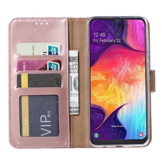 Samsung Galaxy A50 Hoesjes – Portemonnee Bookcase – Pasjeshouder – 2x Gehard Glas Screenprotector – Roségoud-Ilumina Benelux