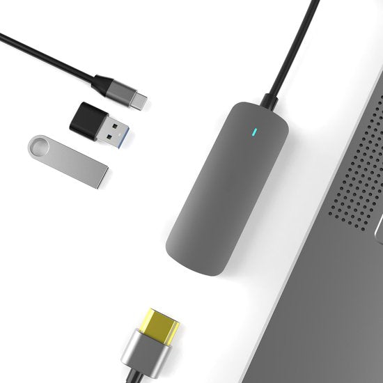 USB-C Dockingstation – 4-in-1 Type-C Hub – 4K HDMI – 2x USB 3.0 + USB-C PD – Geschikt voor MacBook/Laptop/Chromebook – Grijs-Ilumina Benelux