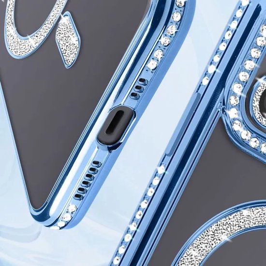 iPhone 12 Hoesjes – MagSafe Glitter Backcover – Diamantjes – Glamour – Blauw-Ilumina Benelux