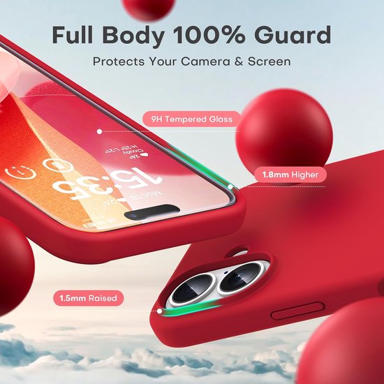 iPhone 16 Plus Hoesjes – Liquid Siliconen Backcover – Flexibel TPU Rubber – Inclusief Screenprotector – Rood-Ilumina Benelux
