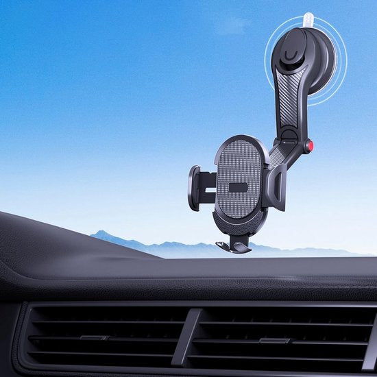 Telefoonhouder auto – Sterke zuignap – Voor raam & dashboard – Ook bureau – Universeel – Zwart-Ilumina Benelux