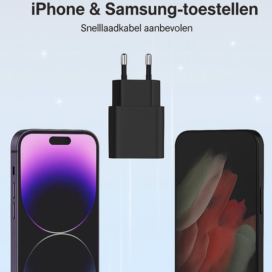 USB-C Oplader – Geschikt voor iPhone 15/16 & Samsung Galaxy S25/S24/S23 – 25W Snellader + USB-C Kabel 1m – 3-Pack-Oplader-Ilumina Benelux