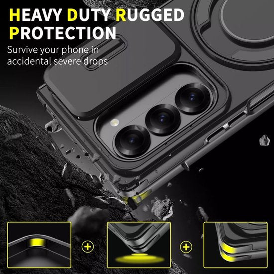 Samsung Galaxy Z Fold 6 Hoesjes – Hybrid Backcover met Ringstandaard – MagSafe Compatibel – Schokbestendig – Oranje-Ilumina Benelux