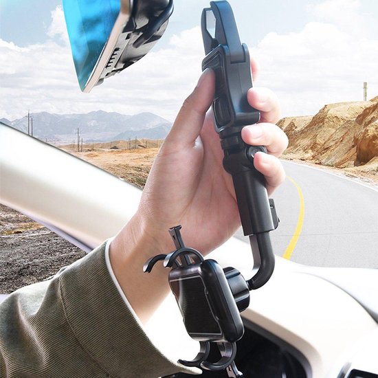 Telefoonhouder auto – 360° draaibaar – Verstelbaar – Voor hoofdsteun & achteruitkijkspiegel – Zwart-Ilumina Benelux