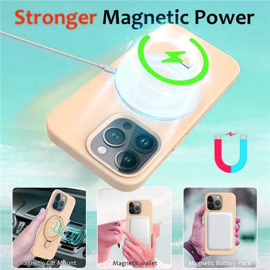 iPhone 14 Plus Hoesjes – Siliconen Backcover met Kickstand – Schokbestendig – MagSafe – Goud-Ilumina Benelux