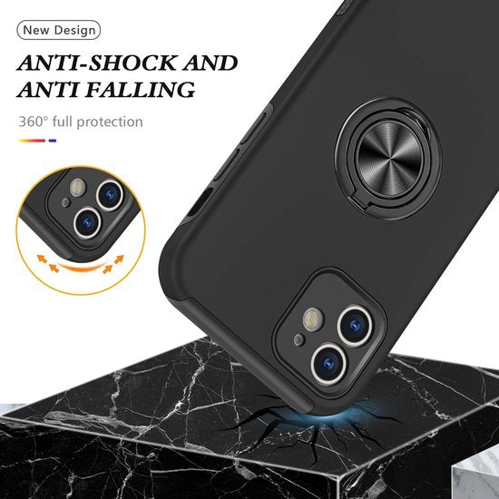 iPhone 12 Pro Hoesjes – Backcover met Vingerring & Magneet – Anti-drop – Zwart-Ilumina Benelux