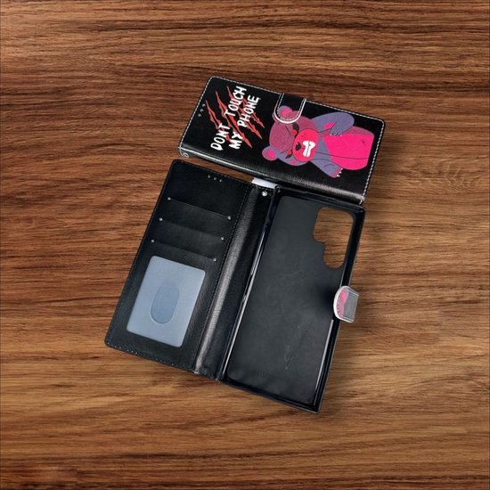 Samsung Galaxy S22 Ultra Hoesjes – Portemonnee Book Case – Pasjeshouder – Magneetsluiting – Don't Touch My Phone Print-Ilumina Benelux