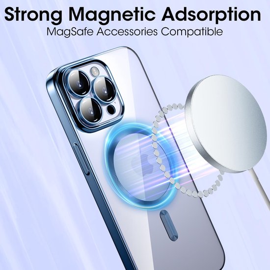 iPhone 15 Plus Hoesjes – Magnetische Clear Siliconen Backcover – Camera Lens Protector – MagSafe – Blauw-Ilumina Benelux
