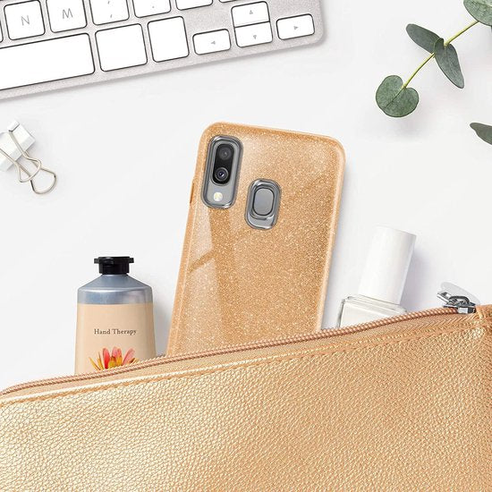 Samsung Galaxy A40 Hoesjes – Siliconen TPU Backcover – Glitter BlingBling – Schokbestendig – Goud-Ilumina Benelux