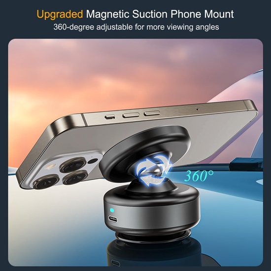 Telefoonhouder auto – Magnetisch vacuüm met zuignap – Verstelbaar – Geschikt voor iPhone & Android – Zwart-Ilumina Benelux