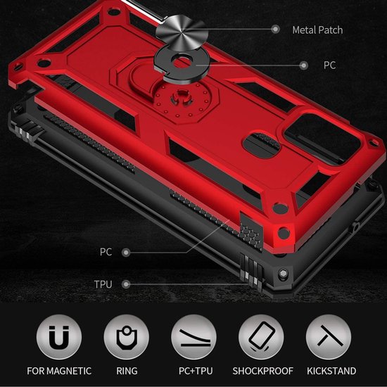 Samsung Galaxy M21 Hoesjes – Anti-Shock Hybride Backcover – Ringhouder – Armor Bescherming – Zilver-Ilumina Benelux