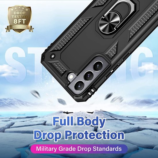 Samsung Galaxy S22 Hoesjes – Anti-Shock Hybride Ring Armor Backcover – Schokbestendig – Zwart-Ilumina Benelux