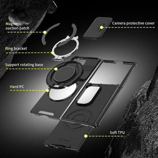 Samsung Galaxy Z Fold 7 Hoesjes – MagSafe Hybrid Backcover met Ringstand – Schokbestendig – Zwart-Ilumina Benelux