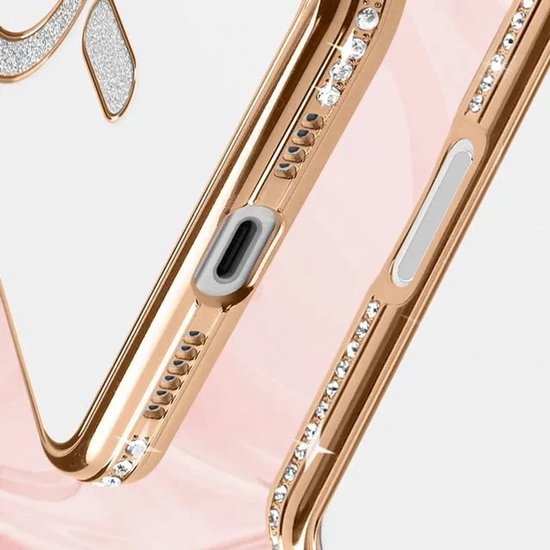 iPhone 16 Plus Hoesjes – MagSafe Glitter Backcover – Diamantjes – Glamour – Goud-Ilumina Benelux