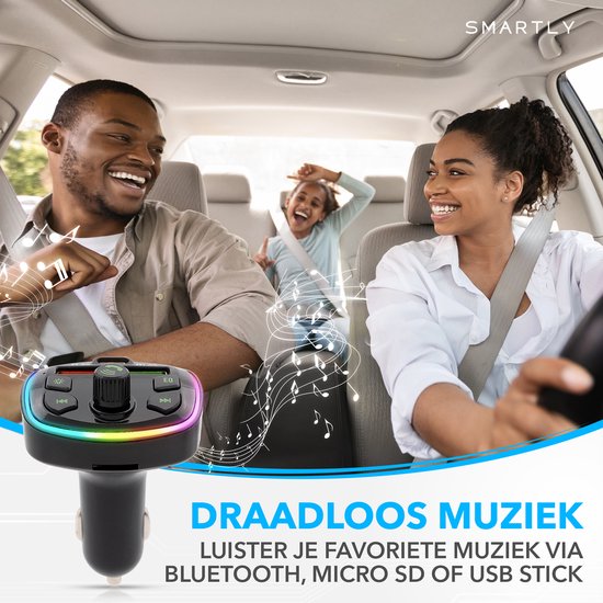 FM Transmitter Auto – Bluetooth 5.0 Carkit – Snellader USB-C & USB – SD Kaart – RGB Licht – Handsfree Bellen – Zwart-Ilumina Benelux