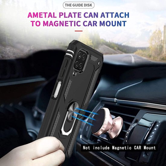 Samsung Galaxy A12 Hoesjes – Anti-Shock Hybride Ring Armor Backcover – Schokbestendig – Roségoud-Ilumina Benelux
