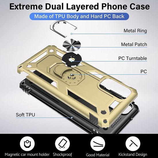 Samsung Galaxy S20 Hoesjes – Anti-Shock Hybride Ring Armor Backcover – Schokbestendig – Goud-Ilumina Benelux