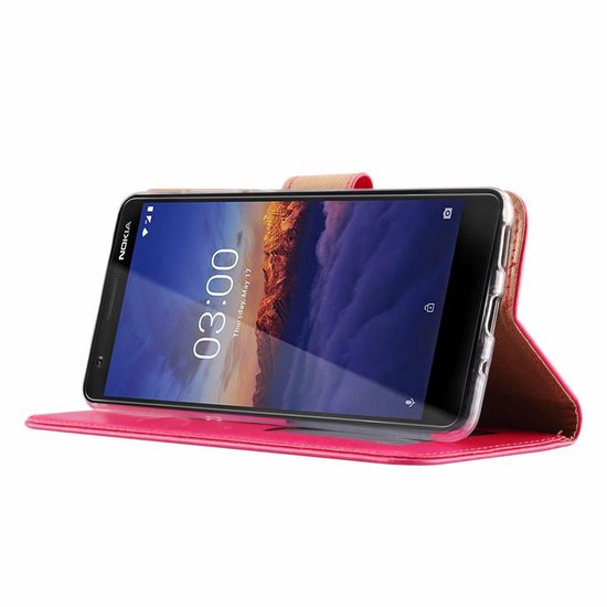 Nokia 2.2 Hoesjes – Portemonnee Hoes – Pasjeshouder – Magneetsluiting – Roze + 2x Screenprotector-Ilumina Benelux