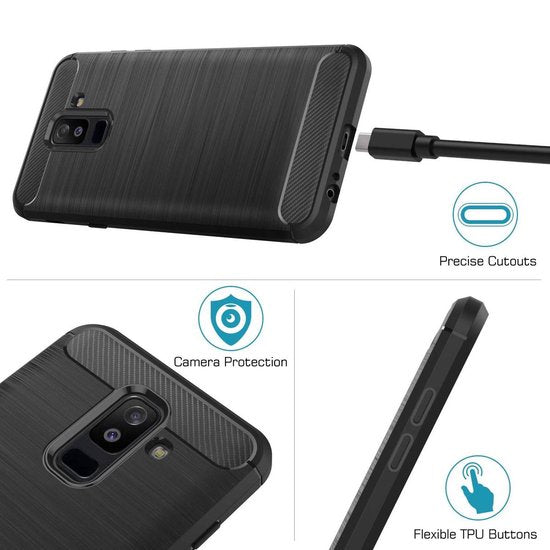 Samsung Galaxy A6 Plus 2018 Hoesjes – Brushed Backcover – Krasbestendig – Zwart-Ilumina Benelux