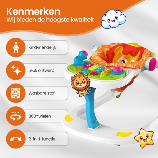 Baby loopstoel – Velox Goods VL-511 – Verstelbare hoogte – Met wielen & speelgedeelte – Veilig kleurrijk design – 6-36 maanden-Looptrainer-Ilumina Benelux