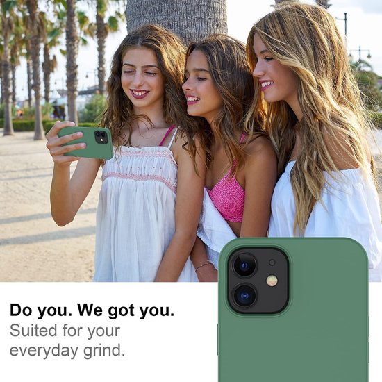 iPhone 12 Hoesjes – Soft Touch Liquid Silicone Backcover – Flexibele TPU – Groen + Screenprotector-Ilumina Benelux