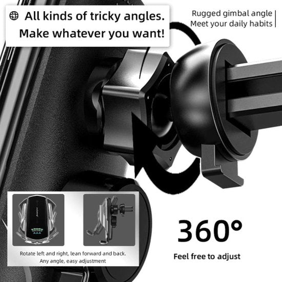 Telefoonhouder auto – Draadloze autolader ventilatierooster – Snelladen – Geschikt voor iPhone & Samsung 4,5-6,5 inch – Zilver-Telefoonhouders-Ilumina Benelux