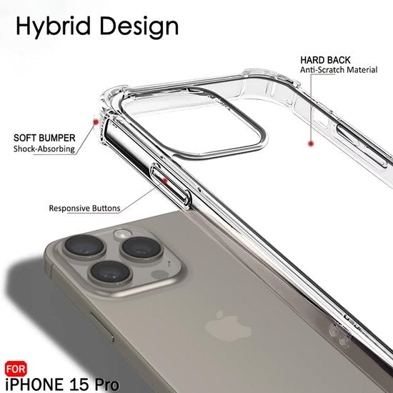 iPhone 15 Pro Hoesjes – Ultra-Hybrid Backcover – Schokbestendig – Crystal Clear – Transparant-Ilumina Benelux