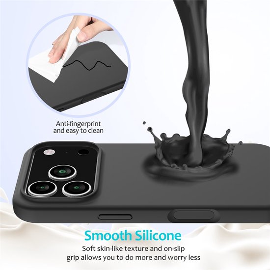 iPhone 17 Pro Max Hoesjes – Liquid Siliconen Backcover – Soft Touch – Zwart – Inclusief 2x Screenprotector