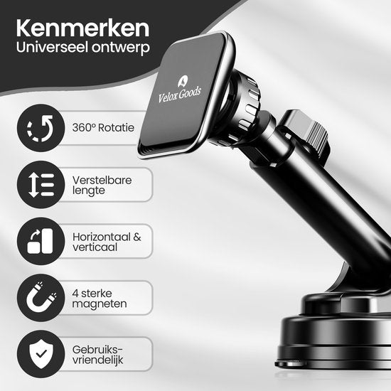 Telefoonhouder auto – Magnetisch – Sterke zuignap – Uittrekbare arm – 360° draaibaar – Zwart-Ilumina Benelux
