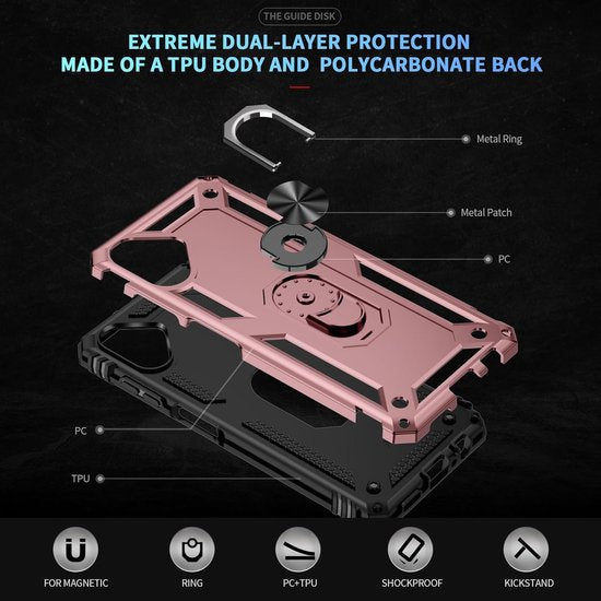 Anti-Shock Hybrid Ring Armor - Backcover Hoesje Geschikt voor: Samsung Galaxy A06 - Roségoud