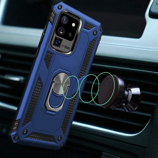 Samsung Galaxy S20 Ultra Hoesjes – Ring Armor Backcover – 360° Draaibare Standaard – Magneet – Blauw-Ilumina Benelux
