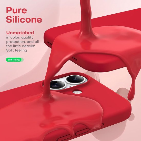 iPhone 16 Plus Hoesjes – Liquid Silicone Backcover – Flexibel TPU Rubber – Schokbestendig – Rood-Ilumina Benelux