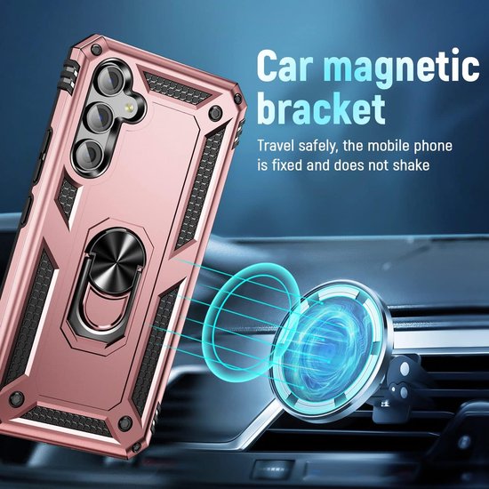 Anti-Shock Hybrid Ring Armor Hoesje Geschikt voor: Samsung Galaxy S24 Plus / Samsung Galaxy S25 Plus - Roségoud