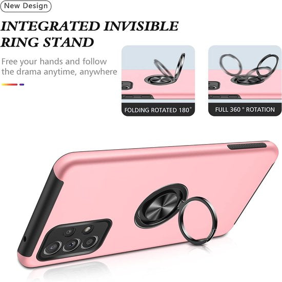 Telefoonhoesje met Vingerring - Hoesje Geschikt voor: Samsung Galaxy A51 - Roze