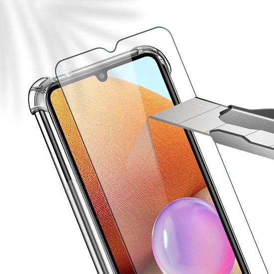Samsung Galaxy A32 4G Hoesjes – Anti-Shock Siliconen Backcover – 2 Pack Screenprotector Gehard Glas – Transparant-Ilumina Benelux