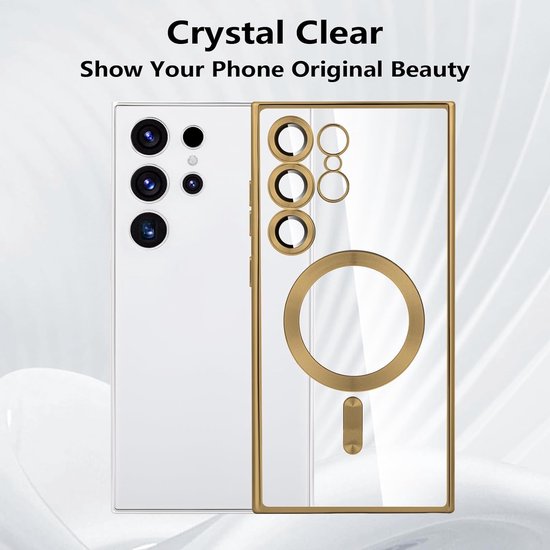 Samsung Galaxy S24 Ultra Hoesjes – Magnetische Siliconen Backcover – Camera Lens Protector – Transparant Goud-Ilumina Benelux