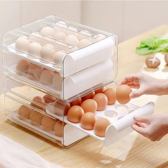 Eierhouder koelkast – Duo-laags eiertray 32 eieren (16+16) – Transparant – Stapelbaar – Velox Goods VL-526-Eierdop-Ilumina Benelux