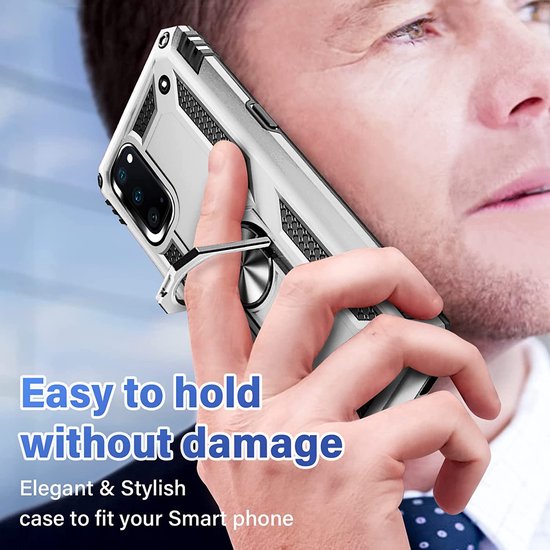 Samsung Galaxy S20 Hoesjes – Anti-Shock Hybride Ring Armor Backcover – Schokbestendig – Zilver-Ilumina Benelux