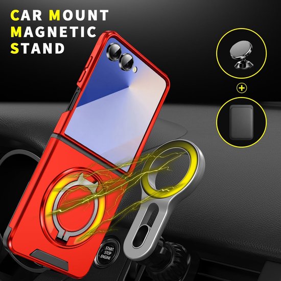 Samsung Galaxy Z Flip 7 Hoesjes – MagSafe Hybrid Backcover met Ringstandaard – Schokbestendig – Rood-Ilumina Benelux