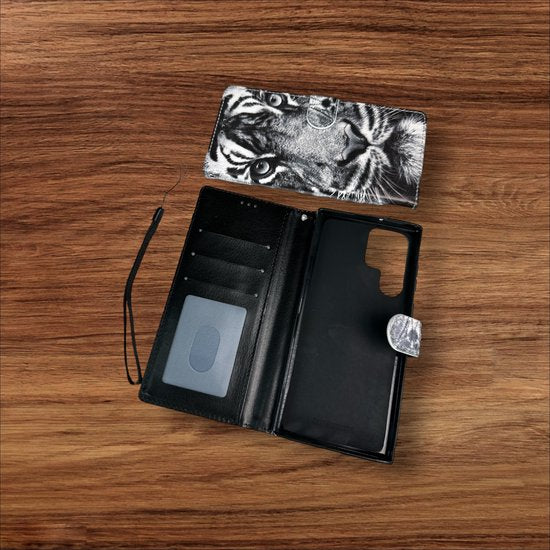 Samsung Galaxy S22 Ultra Hoesjes – Portemonnee Book Case – Pasjeshouder – Magneetsluiting – Tiger Print-Ilumina Benelux