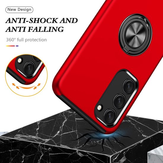 Telefoonhoesje met Vingerring - Hoesje Geschikt voor: Samsung Galaxy S23 - Anti-drop harde cover - Rood