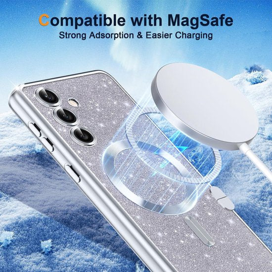 Samsung Galaxy S23 Ultra Hoesjes – Glitter Sequin Backcover – MagSafe Compatibel – Zachte TPU Case – Zilver-Ilumina Benelux