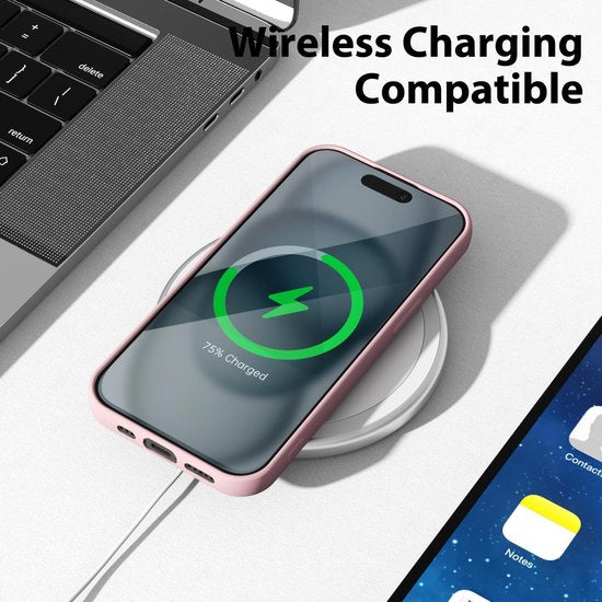 iPhone 15 Plus Hoesjes – Liquid Siliconen Backcover + Screenprotector – Camera Allround Bescherming – Lichtroze-Ilumina Benelux