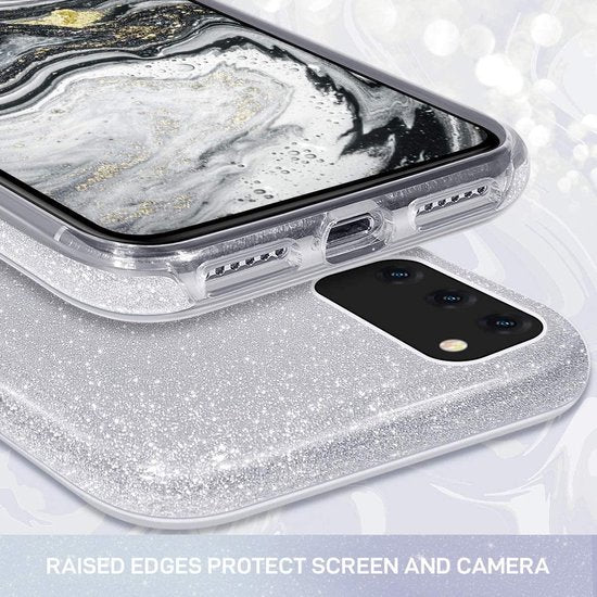 Samsung Galaxy A02s Hoesjes – Siliconen TPU Backcover – Glitter BlingBling Cover – Zilver-Ilumina Benelux