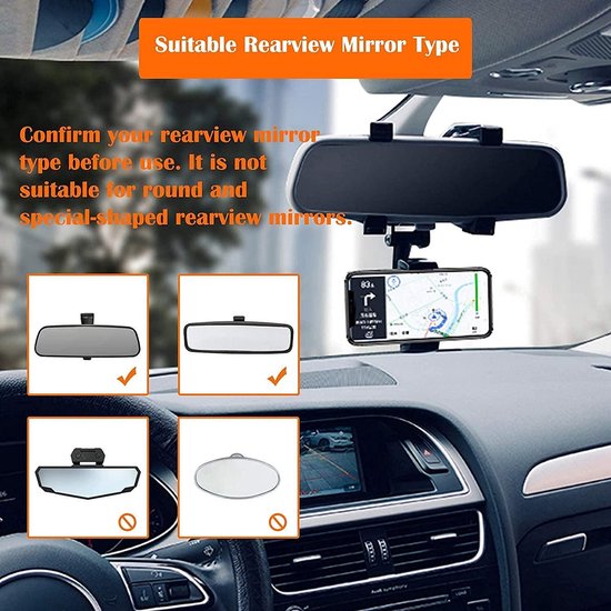 Telefoonhouder auto – Binnenspiegel klemhouder – 360° draaibaar – Geschikt voor iPhone & Samsung smartphones – Zwart-Ilumina Benelux