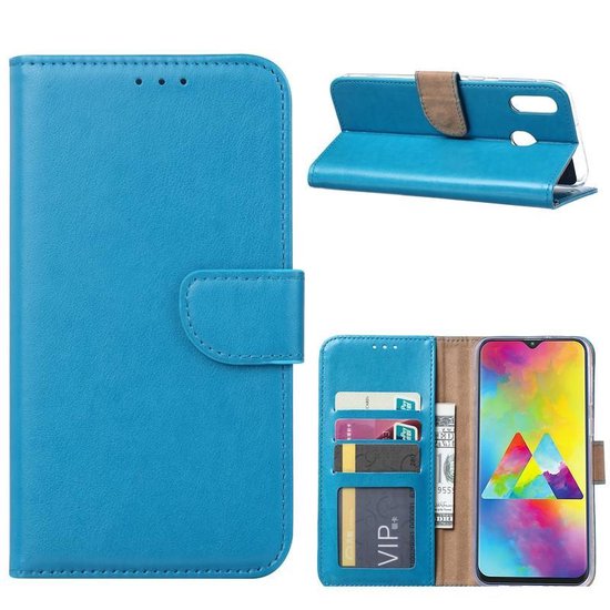 Samsung Galaxy M20 Hoesjes – Portemonnee Hoes – Pasjeshouder – 2x Gehard Glas Screenprotector – Turquoise-Ilumina Benelux